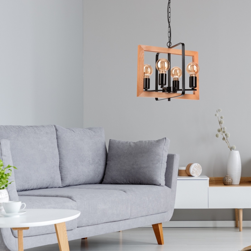 Chandelier on a chain CEDRIC 4xE27/60W/230V beech/brown