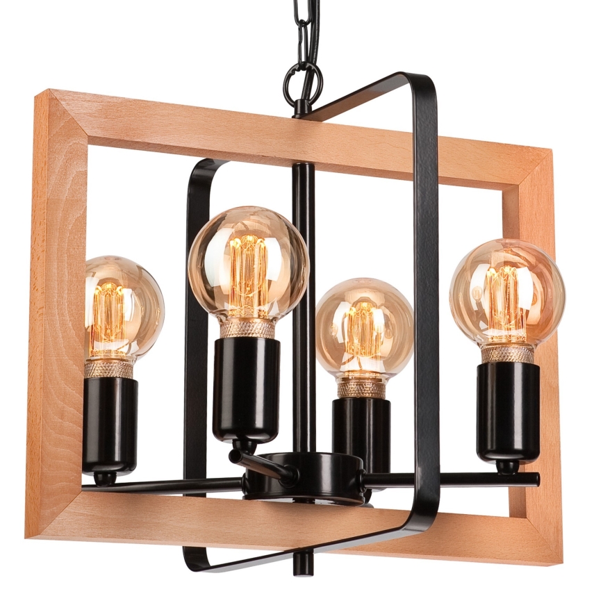 Chandelier on a chain CEDRIC 4xE27/60W/230V beech/brown