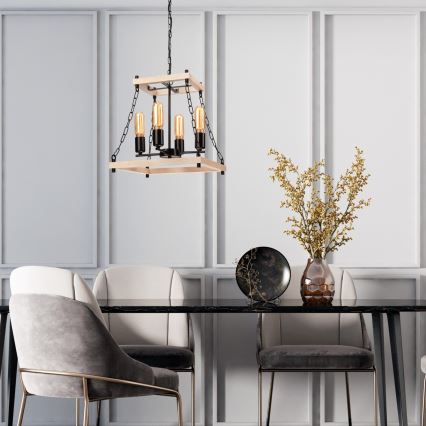 Chandelier on a chain JASPER 4xE27/60W/230V beech/beige