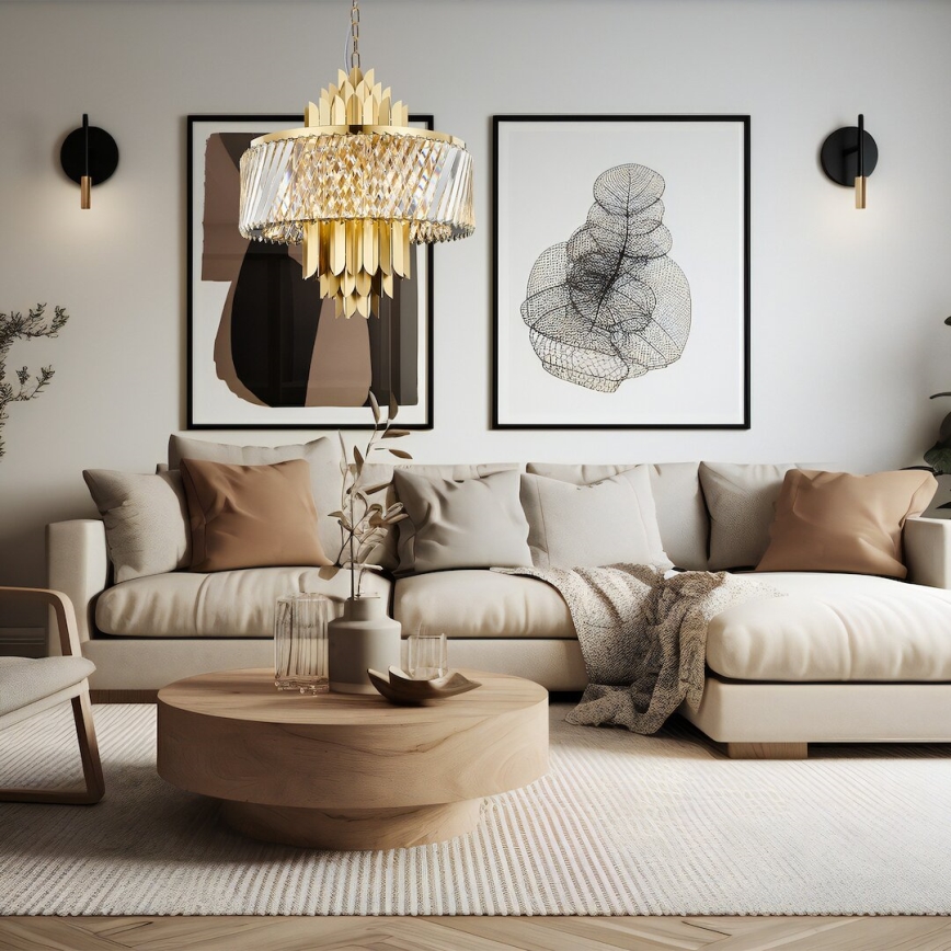 Chandelier on a chain MARGOT 9xE14/40W/230V d. 55 cm gold