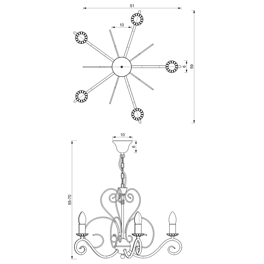 Chandelier on a chain MAURO 5xE14/60W/230V