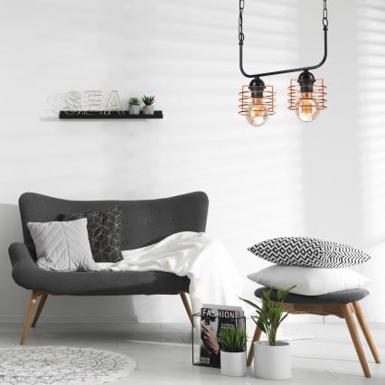 Chandelier on a chain MORGAN 2xE27/60W/230V black/copper