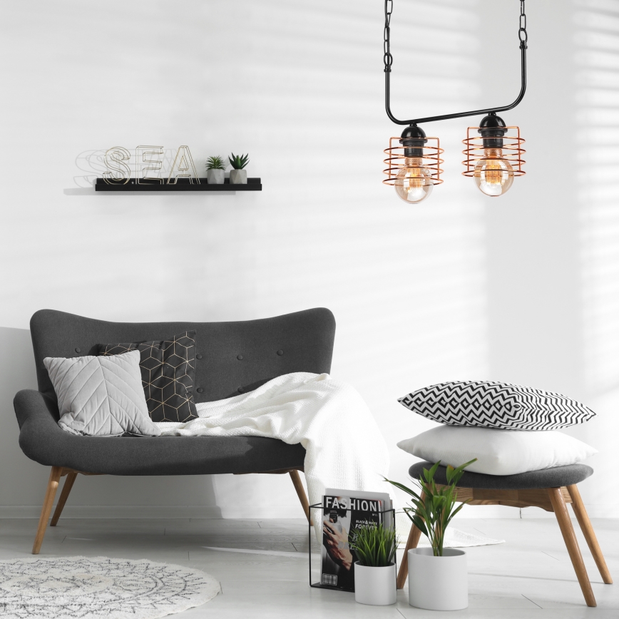 Chandelier on a chain MORGAN 2xE27/60W/230V black/copper