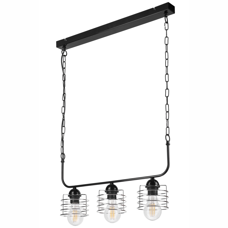 Chandelier on a chain MORGAN 3xE27/60W/230V black/chrome