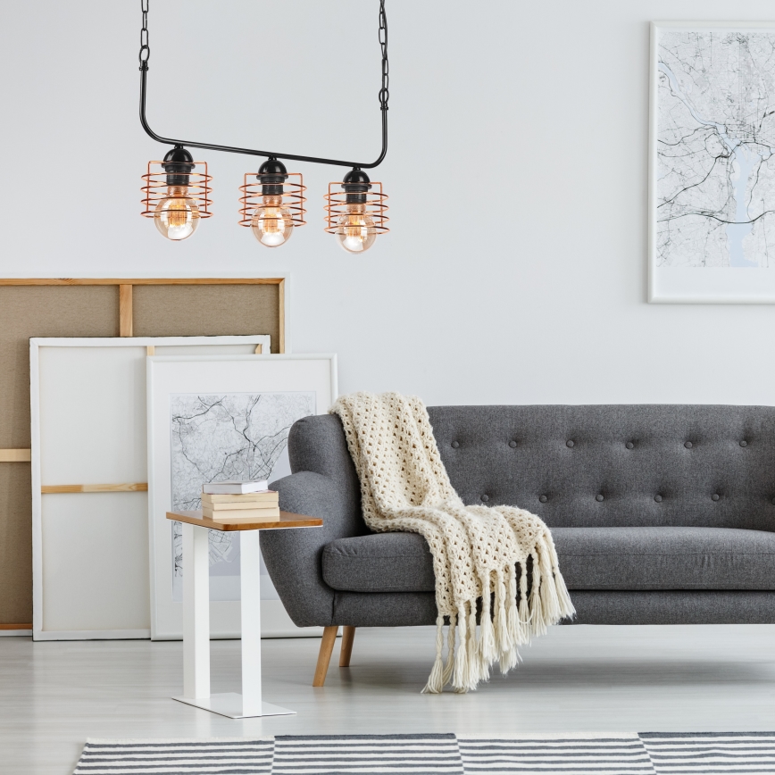 Chandelier on a chain MORGAN 3xE27/60W/230V black/copper
