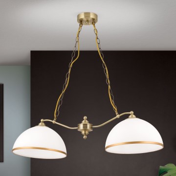Chandelier on a chain OLD LAMP 2xE27/40W/230V white/brass
