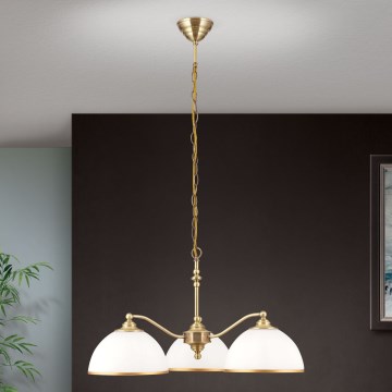 Chandelier on a chain OLD LAMP 3xE27/40W/230V d. 65 cm white/brass