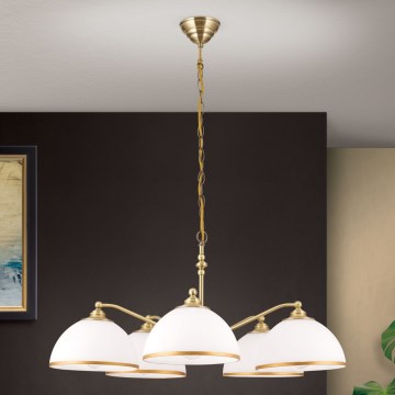 Chandelier on a chain OLD LAMP 5xE27/40W/230V d. 75 cm white/brass