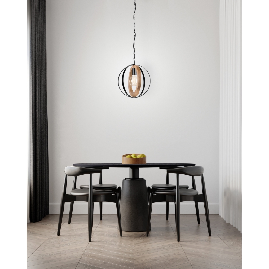 Chandelier on a chain ONDA 1xE27/15W/230V black/oak