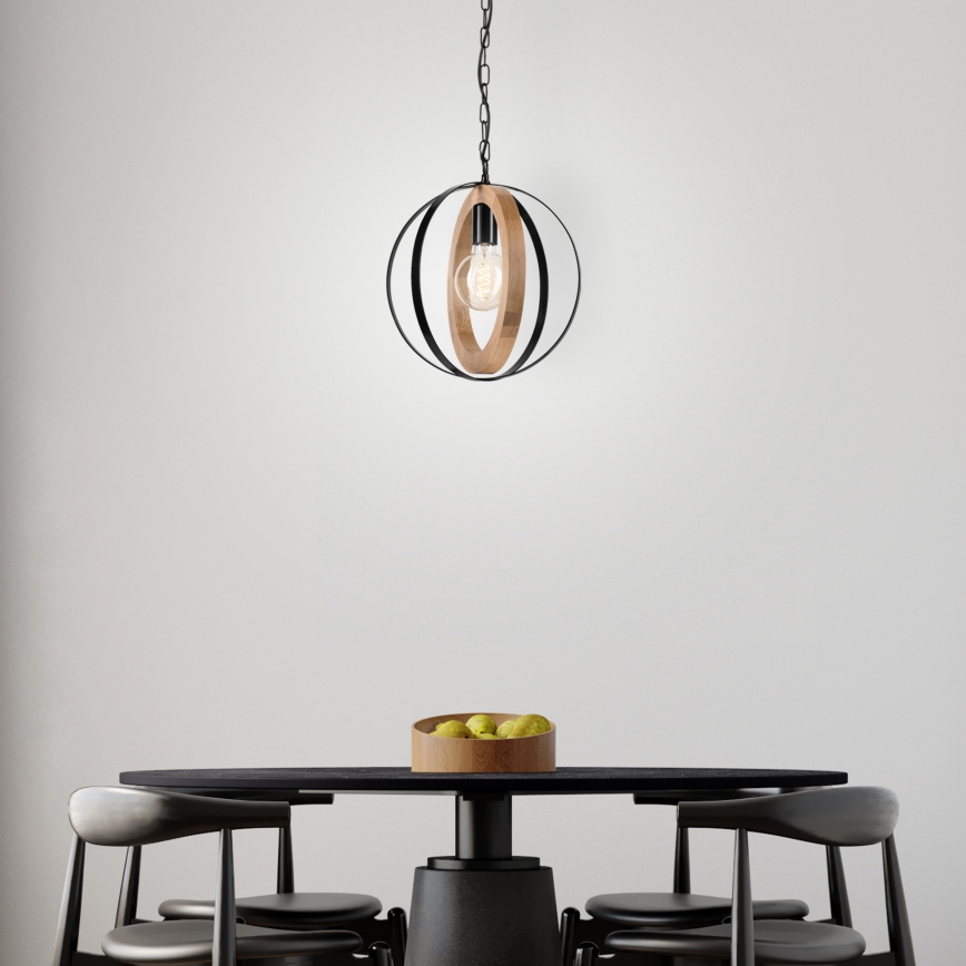 Chandelier on a chain ONDA 1xE27/15W/230V black/oak