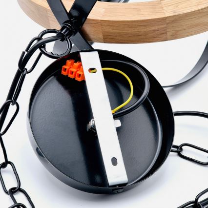 Chandelier on a chain ONDA 1xE27/15W/230V black/oak