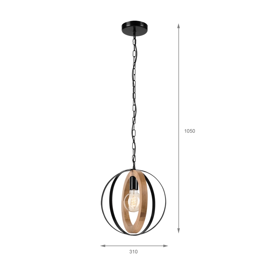 Chandelier on a chain ONDA 1xE27/15W/230V black/oak