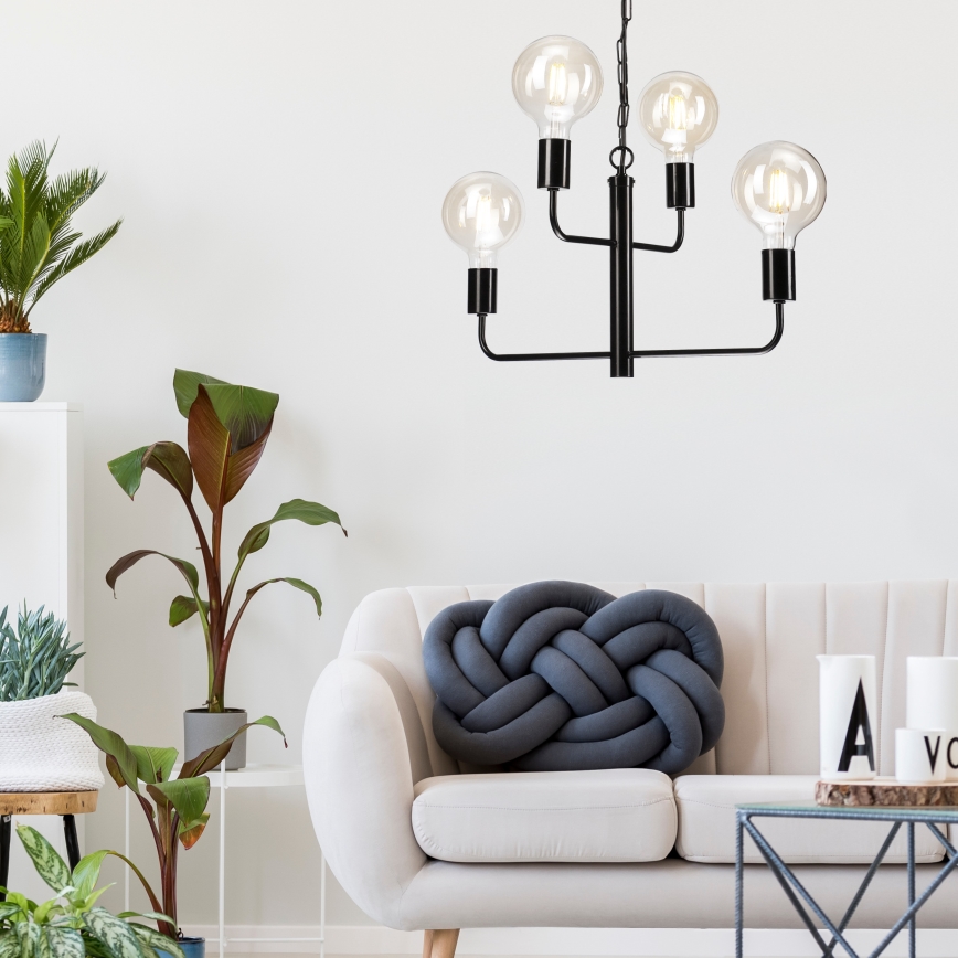 Chandelier on a chain ORLANDO 4xE27/60W/230V black