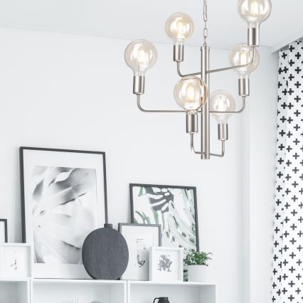 Chandelier on a chain ORLANDO 6xE27/60W/230V silver