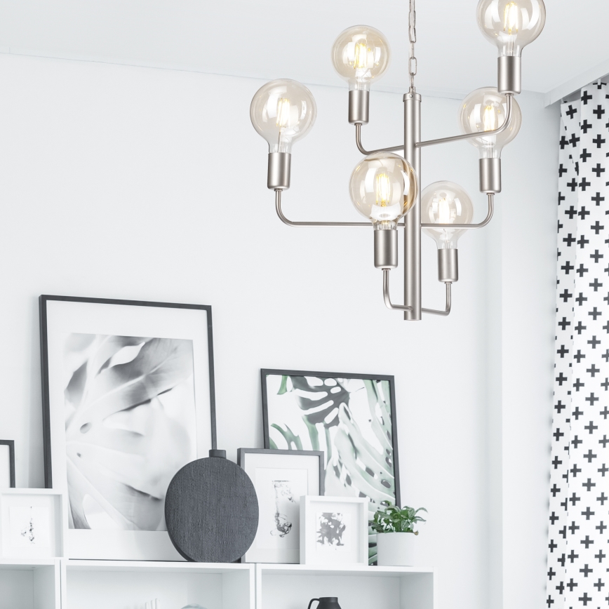 Chandelier on a chain ORLANDO 6xE27/60W/230V silver