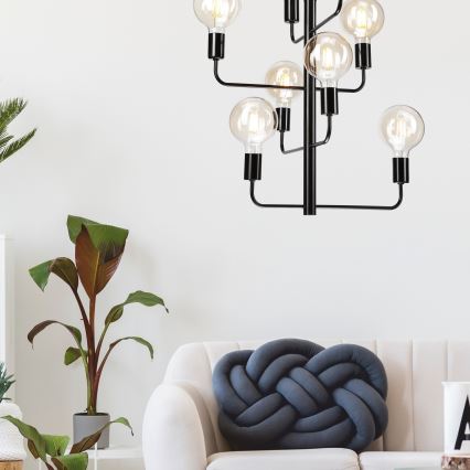 Chandelier on a chain ORLANDO 8xE27/60W/230V black