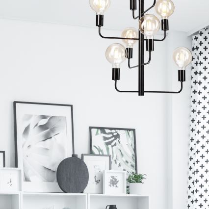 Chandelier on a chain ORLANDO 8xE27/60W/230V black