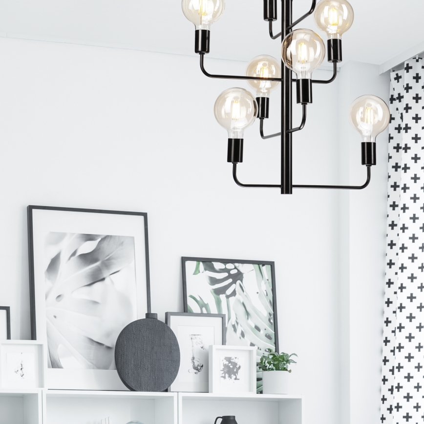 Chandelier on a chain ORLANDO 8xE27/60W/230V black