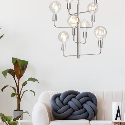 Chandelier on a chain ORLANDO 8xE27/60W/230V silver