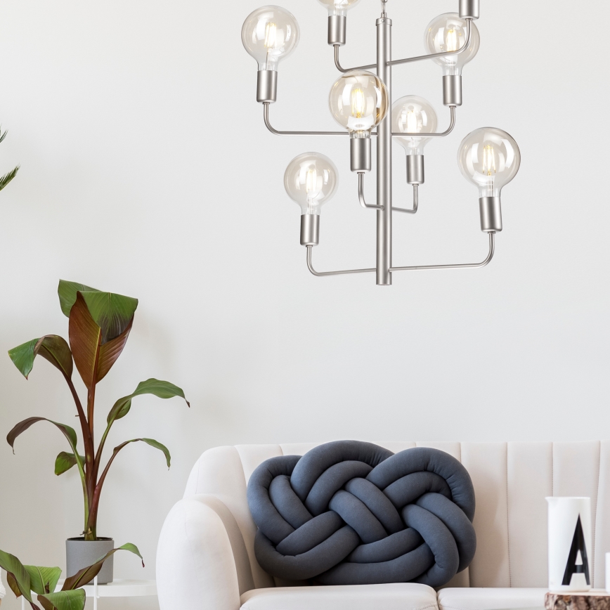 Chandelier on a chain ORLANDO 8xE27/60W/230V silver