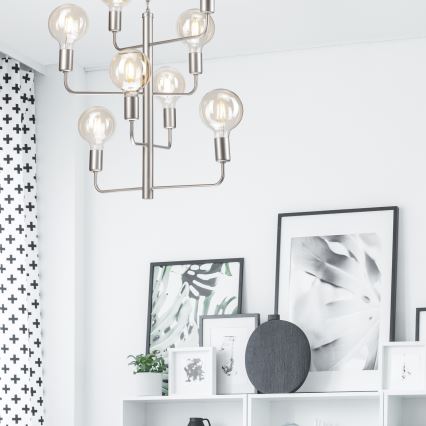 Chandelier on a chain ORLANDO 8xE27/60W/230V silver