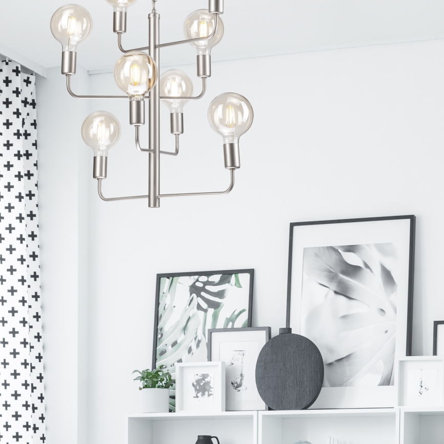 Chandelier on a chain ORLANDO 8xE27/60W/230V silver