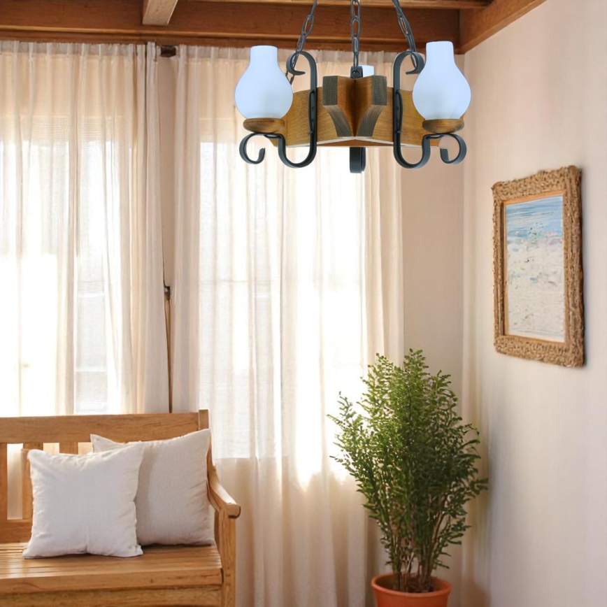 Chandelier on a chain QUEEN 3xE14/40W/230V beech