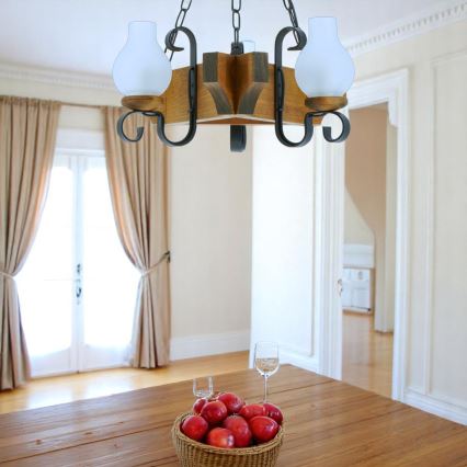 Chandelier on a chain QUEEN 3xE14/40W/230V beech