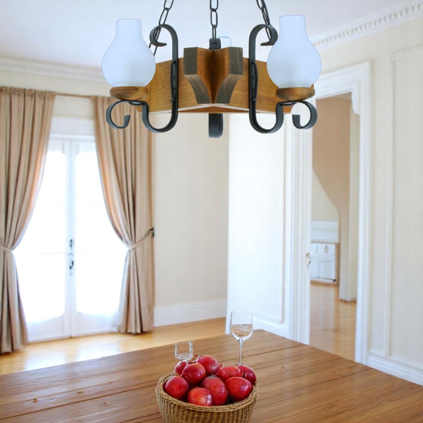 Chandelier on a chain QUEEN 3xE14/40W/230V beech