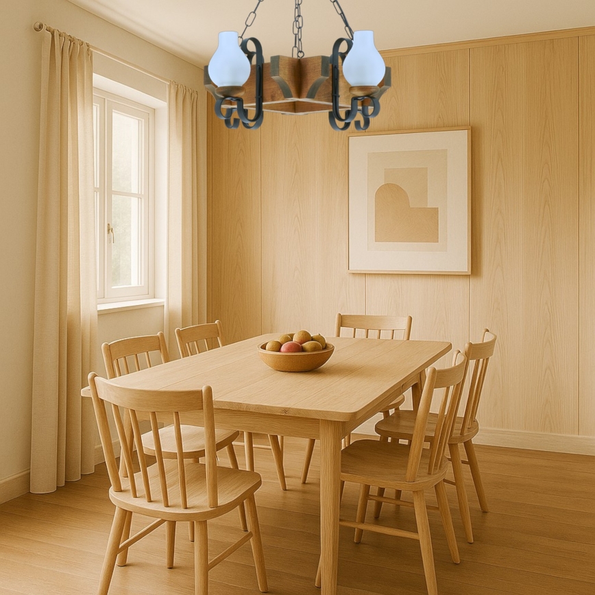 Chandelier on a chain QUEEN 4xE14/40W/230V beech
