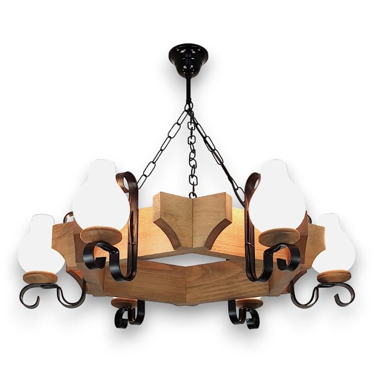 Chandelier on a chain QUEEN 6xE14/40W/230V beech