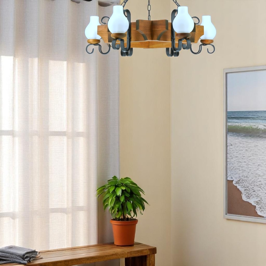 Chandelier on a chain QUEEN 6xE14/40W/230V beech