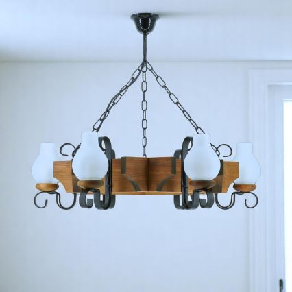 Chandelier on a chain QUEEN 6xE14/40W/230V beech