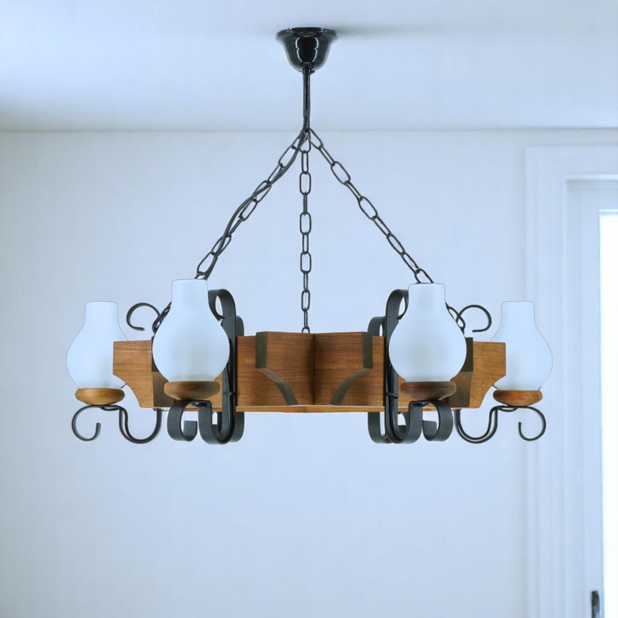 Chandelier on a chain QUEEN 6xE14/40W/230V beech