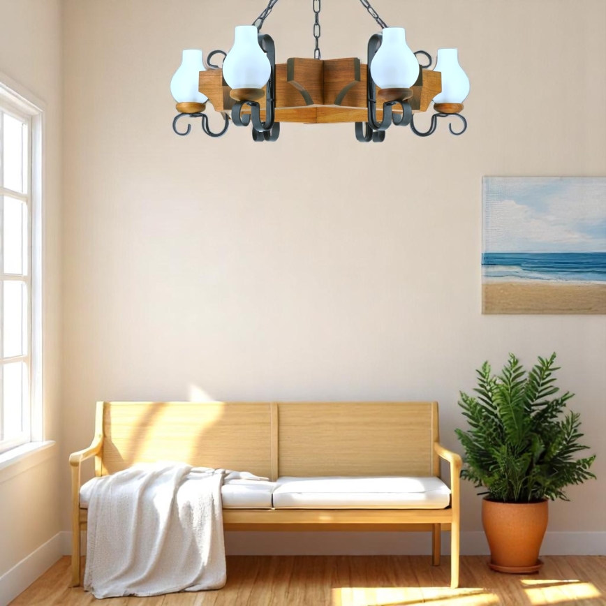 Chandelier on a chain QUEEN 6xE14/40W/230V beech