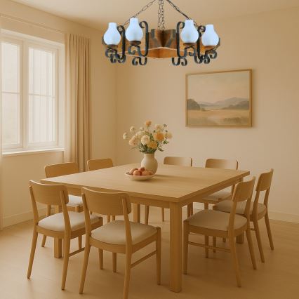 Chandelier on a chain QUEEN 8xE14/40W/230V beech