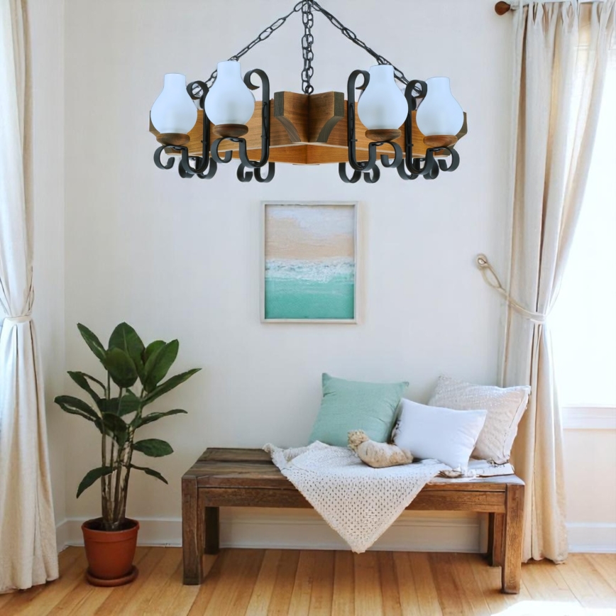 Chandelier on a chain QUEEN 8xE14/40W/230V beech