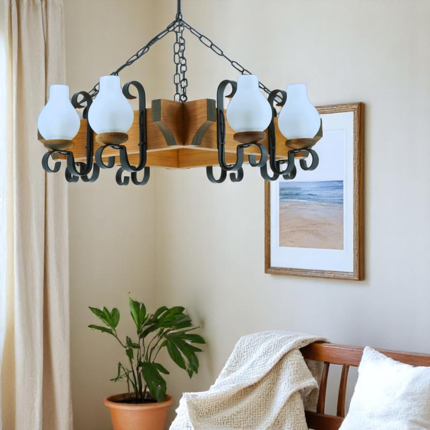 Chandelier on a chain QUEEN 8xE14/40W/230V beech