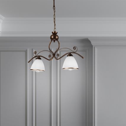 Chandelier on a chain RETRO 2xE27/60W/230V copper/patina