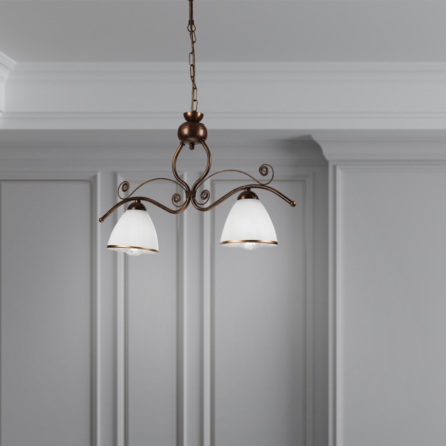 Chandelier on a chain RETRO 2xE27/60W/230V copper/patina