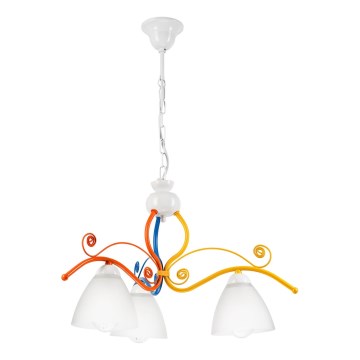 Chandelier on a chain RETRO 3xE27/60W/230V white/colorful