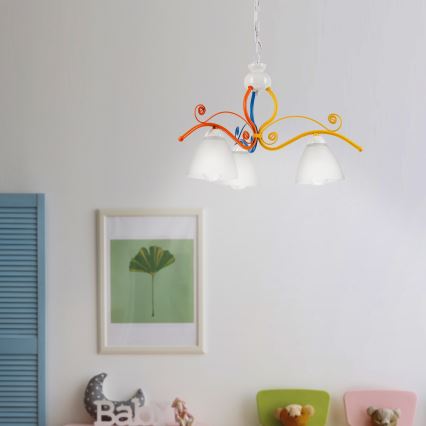 Chandelier on a chain RETRO 3xE27/60W/230V white/colorful