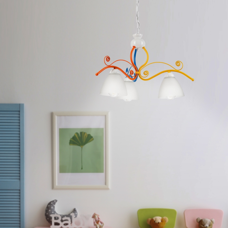 Chandelier on a chain RETRO 3xE27/60W/230V white/colorful