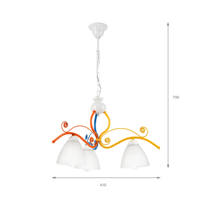 Chandelier on a chain RETRO 3xE27/60W/230V white/colorful