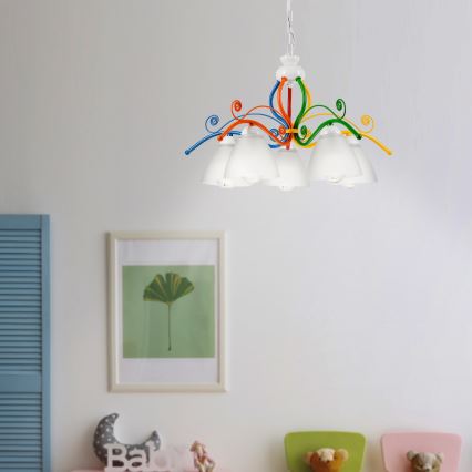 Chandelier on a chain RETRO 5xE27/60W/230V white/colorful