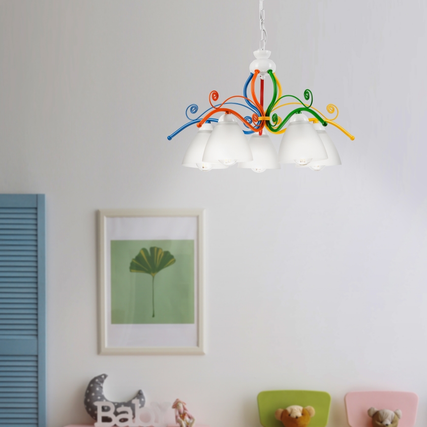 Chandelier on a chain RETRO 5xE27/60W/230V white/colorful