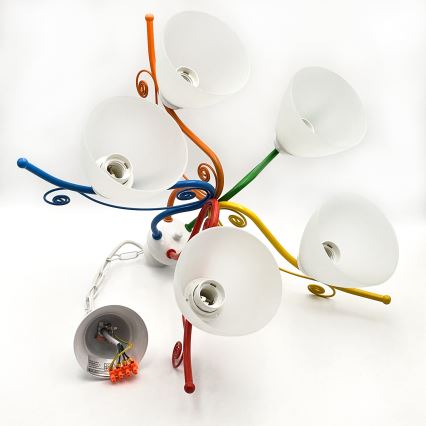 Chandelier on a chain RETRO 5xE27/60W/230V white/colorful