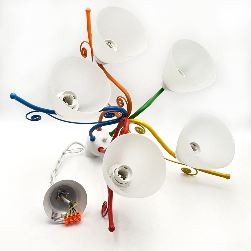 Chandelier on a chain RETRO 5xE27/60W/230V white/colorful