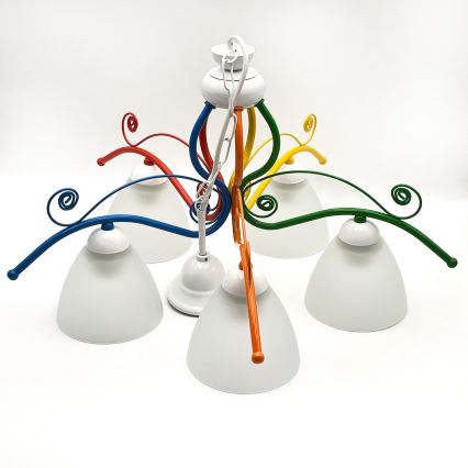 Chandelier on a chain RETRO 5xE27/60W/230V white/colorful