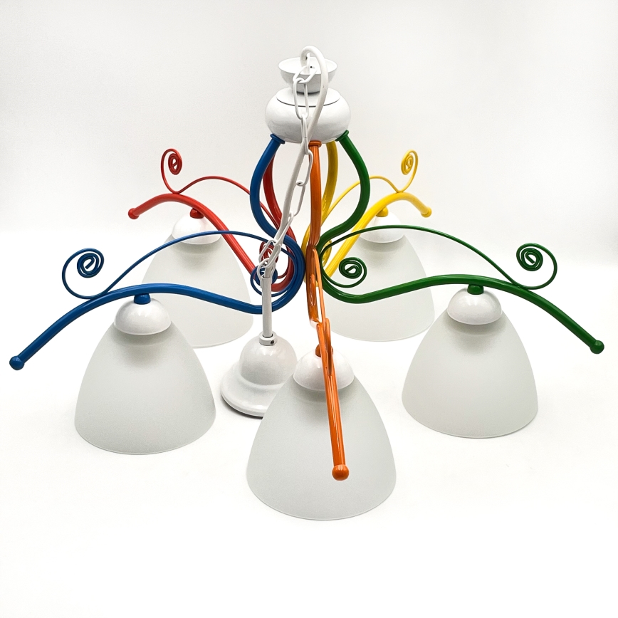 Chandelier on a chain RETRO 5xE27/60W/230V white/colorful
